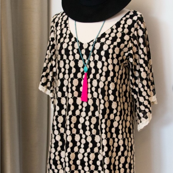 Umgee Black and Cream Polka Dot Mini Dress - Picture 1 of 6